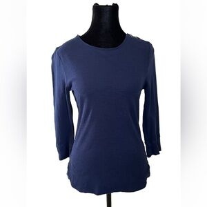 Lauren Jeans Co 3/4 Sleeve Shirt S Women’s Blue Zip Shoulder Ralph Lauren Top